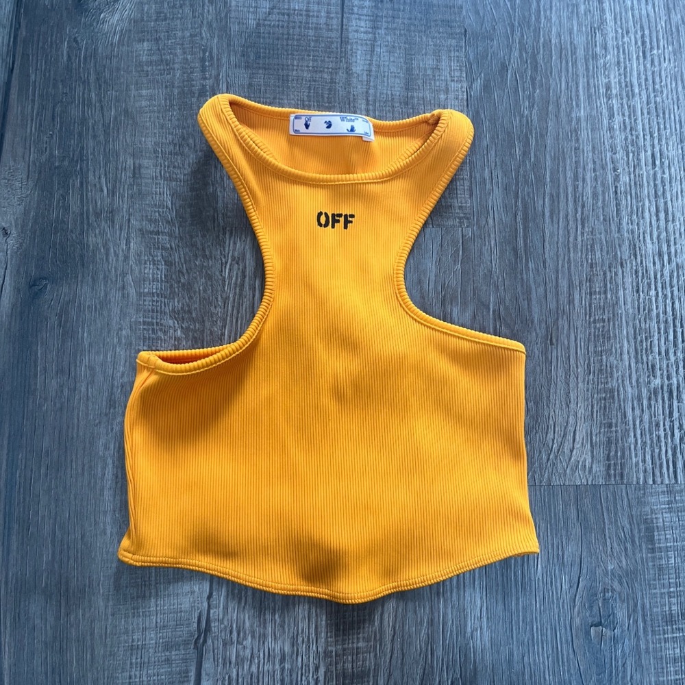 Off-White Virgil Abloh Orange Ribbed Knit Racerback Crop Top OWAD086F21JER002 44